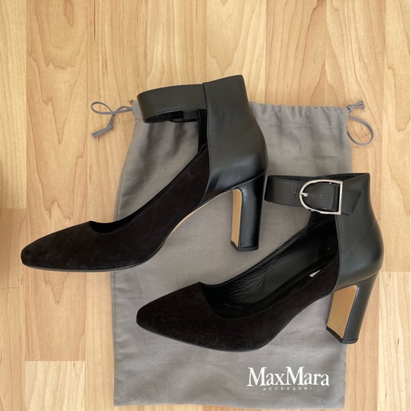 Max Mara black leather and suede pumps with ankle buckle sz 7 in good condition - Picture 4 of 7